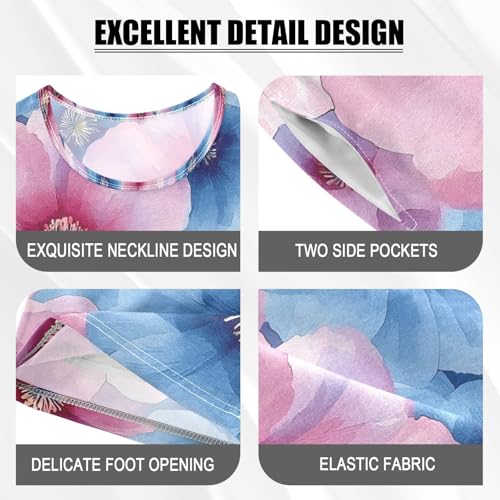 ALAZA Blue Painting Blossom Pajamas Set Short Sleeve Cotton Sleepwear Summer Pjs 2 Piece 5-14Y4