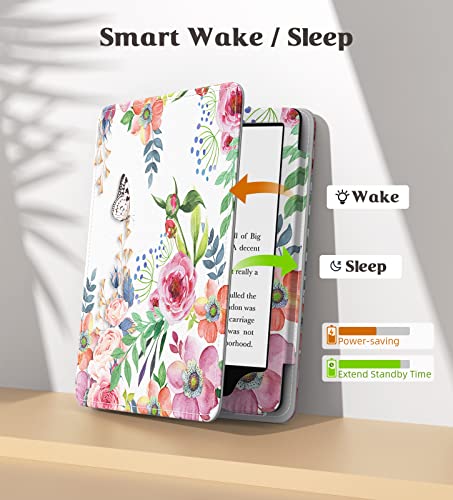 Image of MoKo Case for 7 inch /6.8 inch Kindle Paperwhite(12th /11th Generation-2024 /2021) and Kindle Colorsoft Signature Edition,Slim PU Shell Cover Case with Auto-Wake /Sleep for Kindle Paperwhite 2024,Fragrant Flowers