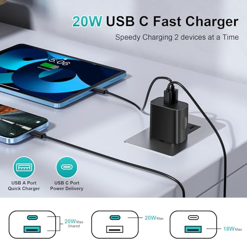 Bloc de charge USB C compact 20W double sortie PD3.0 avec cordon de recharge inclus - 4