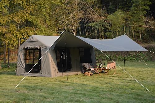 Inflatable Tent for Camping, 7-8 Person Blow Up Tent for Camping with Stove Jack, Hand Pump, Mesh Windows, Waterproof Cloth, Easy Setup, 4-Season Use, 9.84' × 13.12' × 7.55',Army Green