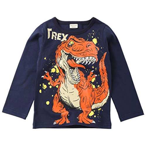Lindo Camiseta de Niños, Sonnena Patrón de Dinosaurios Ropa de Verano Manga Larga y Corta Camiseta con Casual y Lindo para Pequeño Chico Guapo (140cm, Azul-2)