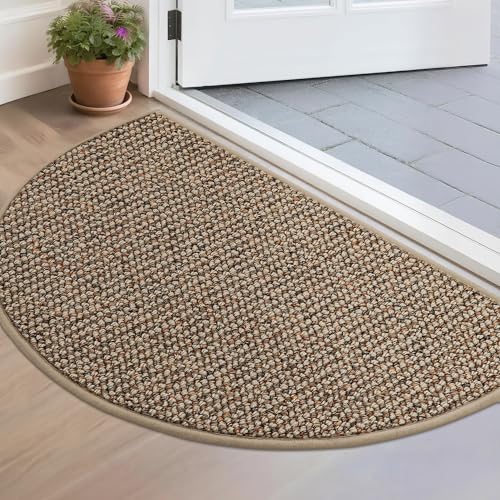 BEQHAUSE Dirt Trapper Door Mat 17 x 30 Half Circle Non Slip Washable Doormats Entrance Rugs Absorbent Welcome Low Profile Floor Mats for Front Back Door and Entryway Taupe
