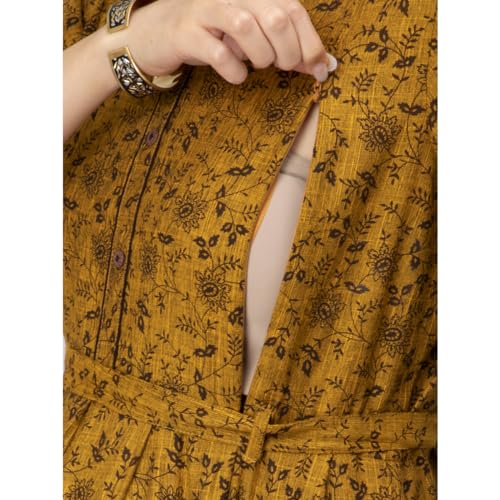 Image of CEE 18 Cotton Rayon A-Line Flared Maternity Feeding Kurti for Women with Zippers | Maxi Gown Dress for Women | Breastfeeding Dress for Mothers | Feeding Kurti for Women | Maternity Wear for Women