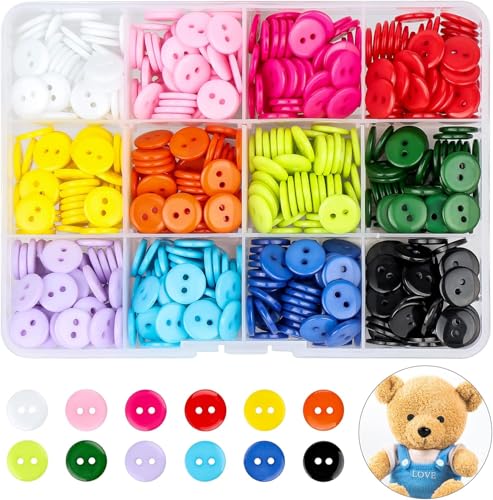 Furuising Lot de 600 Boutons Colorés, 11,5 mm à 2 Trous en Résine Boutons Ronds Bouton avec Boîte de Stockage pour Enfants Vêtements Couture Artisanat Ornements et...