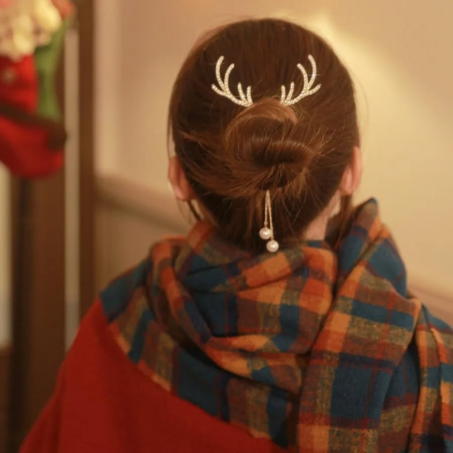 mdgfge Pinzas de Pelo de Navidad con Ciervos, Perlas, Borla, Barrette, Accesorios para Mujeres y Niñas, 2 Piezas miniatura 3