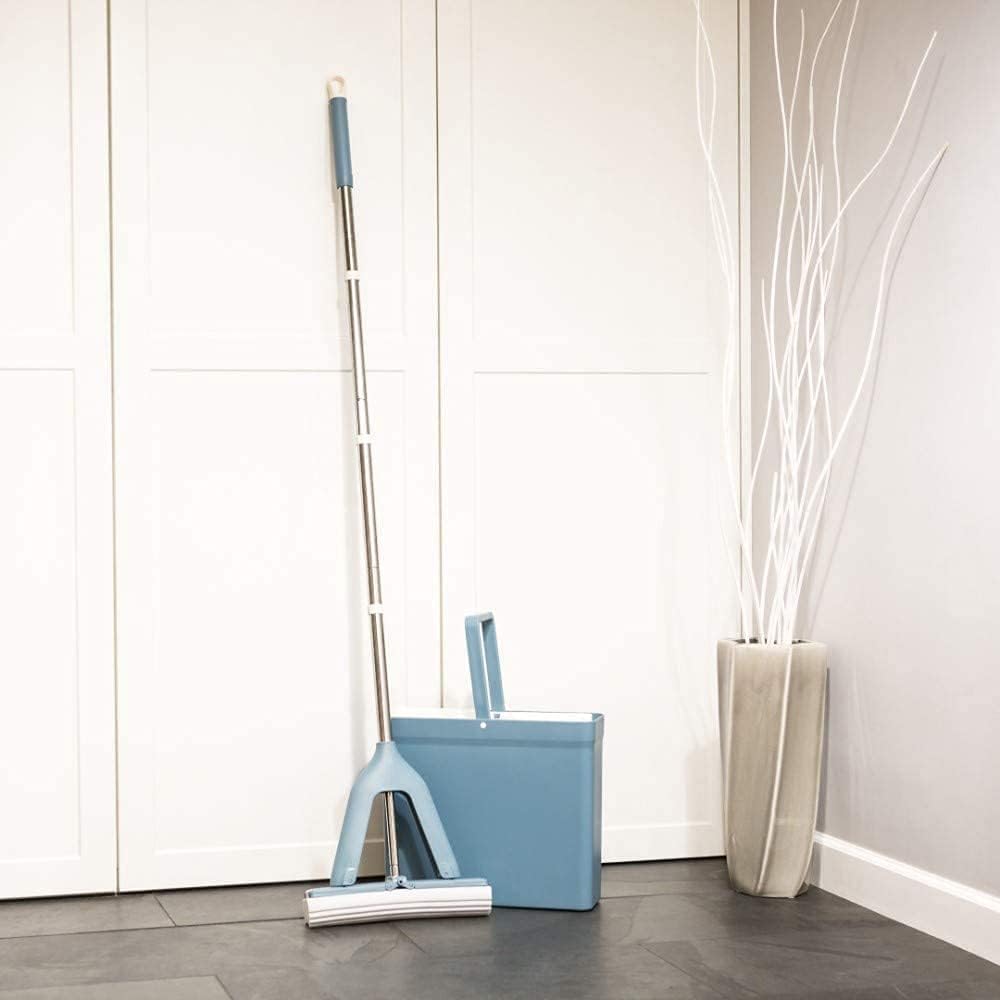 York Balai Serpillière Éponge PVA Super Absorbante 34 cm Kit de Nettoyage Sols avec Seau et Essoreur Intégré Manche Télescopique 130 cm Idéal Poils d'animaux et Poussière Bleu | Kit de nettoyage avec éponge PVA super absorbante, seau avec essoreur et manc