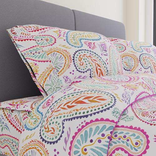 Image of QuickZip Sateen Pillowcase Standard /Queen Size (20 inch X 32 inch), Set of 2, 100% Cotton Pillow Covers with Envelope Closure, Paisley