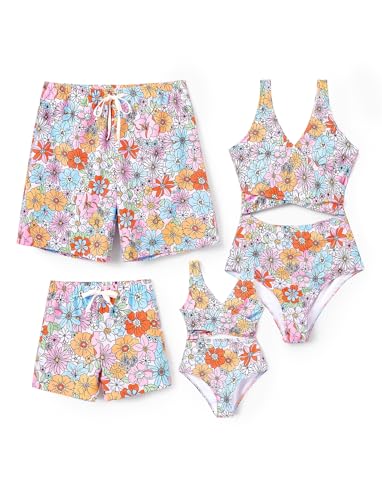 Image of PATPAT Family Matching Swimsuits Swimwear: Mommy and Me Striped Spliced One-Piece Matching Swimsuits Set