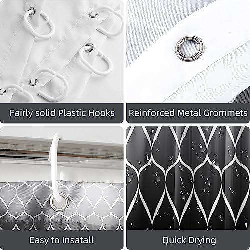 Stylishbed White and Black Shower Curtain Grey Waterproof for Wet Room,180 x 200 cm Drop Mould Proof Shower Curtain Weights for Bathroom Polyester Bath Shower Curtains Washable with 12 Hooks - Image 4