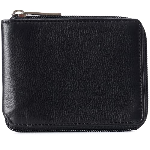 Image of Alpine Swiss Logan Mens Bifold Wallet All-Around Zipper Closure RFID Safe