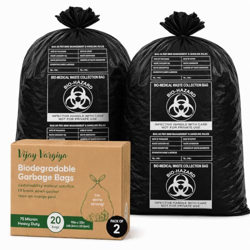 Image of Heavy Duty Biohazard /Bio-Medical Waste Bags | 75 Micron Hygiene Bio Waste Bags | Printed, Leak-Proof, Medical Grade | 19 x 21 Inches | Black | Pack of 40