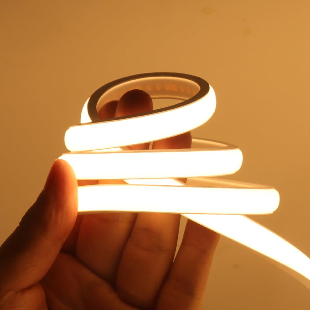 HEGEHE 230V COB LED Streifen, 288LEDs/m Superhell Hohe Dichte IP65 Wasserdicht Flex COB LED Leiste Lichtband Strip für DIY Innen-und Außenbeleuchtung Projekte (Warmweiß, 16M)