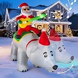 7 X 7.6 FT Christmas Inflatables Santa Clause Riding Bear with Shaking Head and Music, Outdoor Decorations Blow Up Yard Decor with LED Lights for Xmas Holiday Party Indoor Garden Lawn Décor