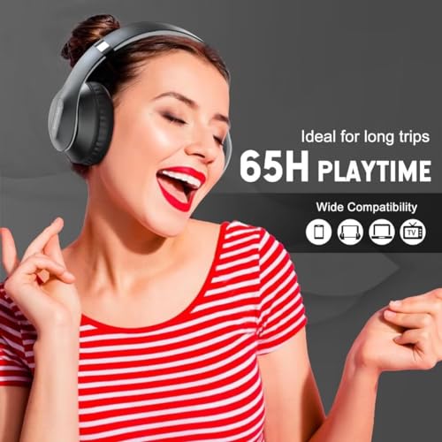Image of Wireless Bluetooth Headphones Over Ear 65H Playtime HiFi Stereo Headset with Microphone and 6EQ Modes Foldable Bluetooth V5.3 Headphones for Travel Smartphone Computer Laptop