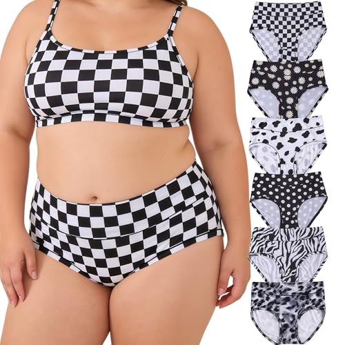 Image of Women's Underwear Plus Size XL-6XL Panties Briefs High Waist Rose Floral Print 6 Pack Undies