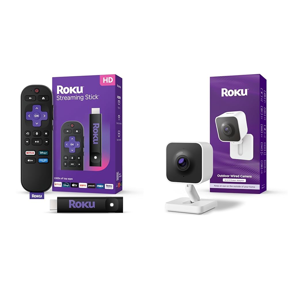 Roku Streaming Stick HD TV Streaming Device with Voice Remote & Roku Outdoor Cam