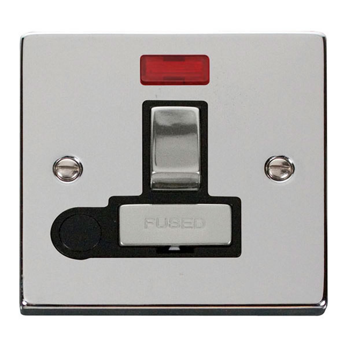 Click Polished Chrome 13A Fused Ingot Connection Unit Switched With Neon With Flex - Black Insert
