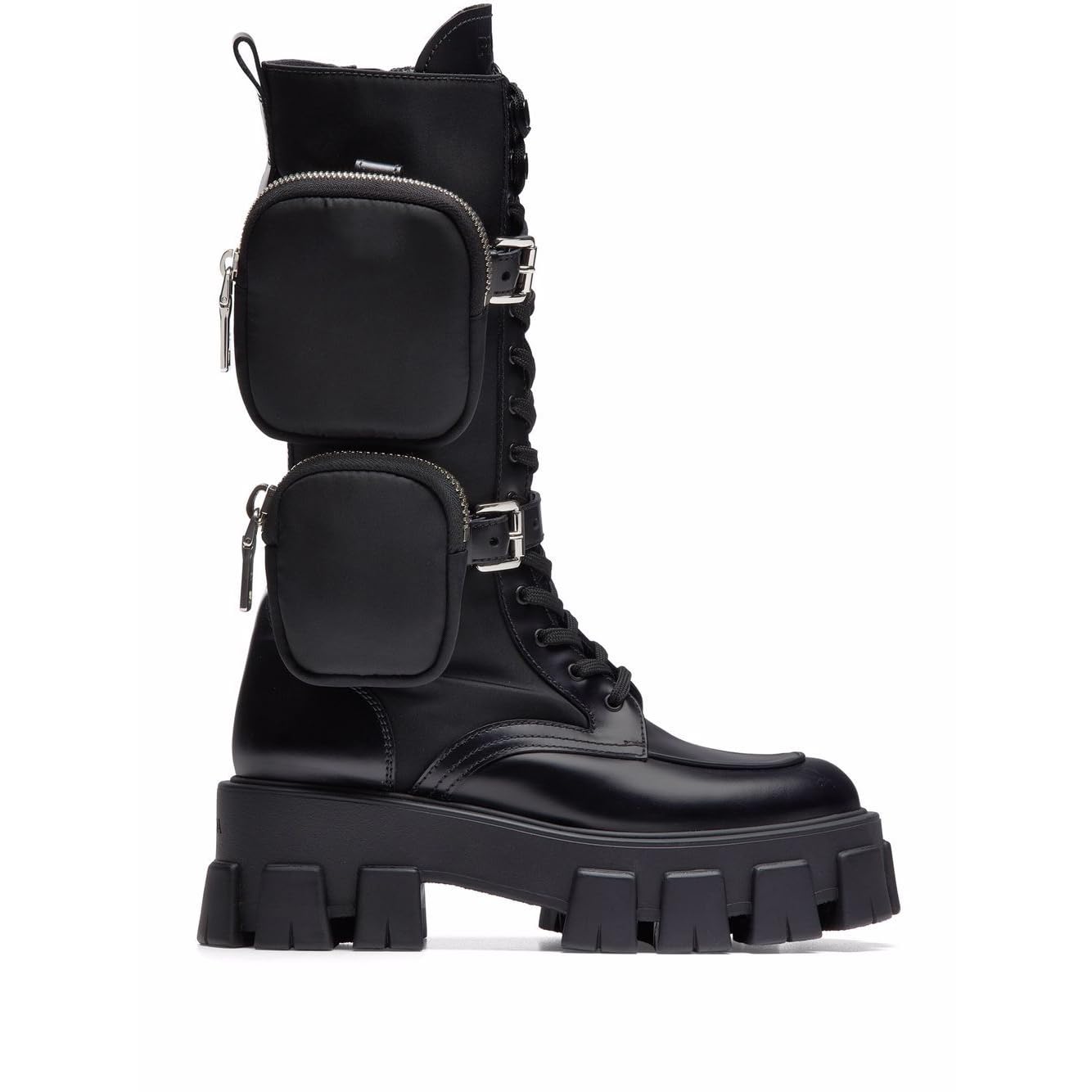 Womens Combat Boots Chunky Lug Sole Ankle Boots With Pouch Pockets Platform Lace Up Mid Calf Booties Buckle