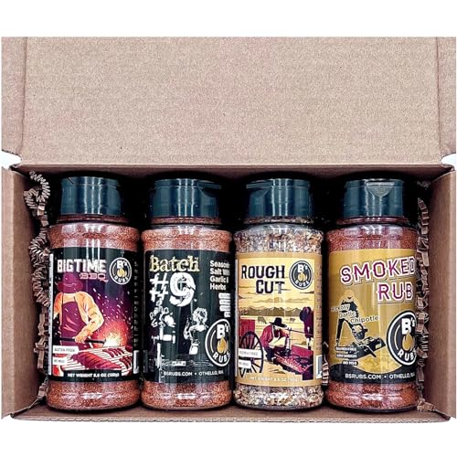 B's Rubs BBQ Seasoning Gift Set, 4 Pack Premium Spice Collection with Rough Cut, Big Time BBQ, Batch #9, Original Smoked Rub, 5.5 oz Each