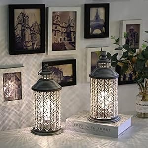 JHY DESIGN Lot de 2 lampes de table en métal à piles de 26,5cm de hauteur Lampes de chevet vintage avec ampoule Edison pour salon Chambre Mariages Parties Salon Intérieur Extérieur(Feuilles de bambou)