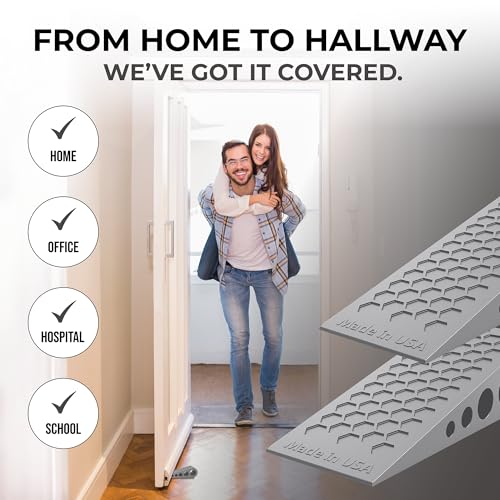 Image of Door Stoppers for Bottom of Door Premium Floor Rubber Door Stop Wedge Made in USA Heavy Duty Honeycomb Design for Carpet, Tile, Ideal for Home, School, Commercial,Gray 4 Pack