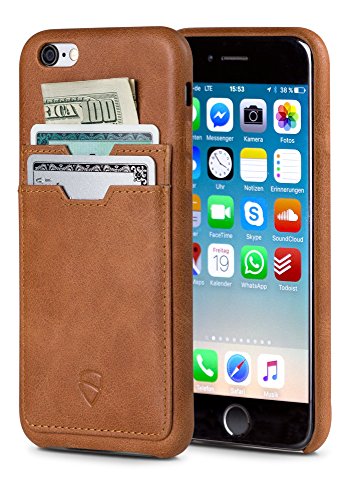 Vaultskin SOHO Leather Wallet Case for iPhone 6 & 6S - Ultra Slim Bumper (iPhone 6/6s, Cognac, 2 Pockets)