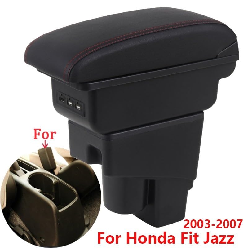 Bandeja de Silicona para Consola Reposabrazos compatible con Honda Jazz (2003-2007), caja de almacenamiento para el brazo, accesorios para el coche.(C3 Black white NOUSB)