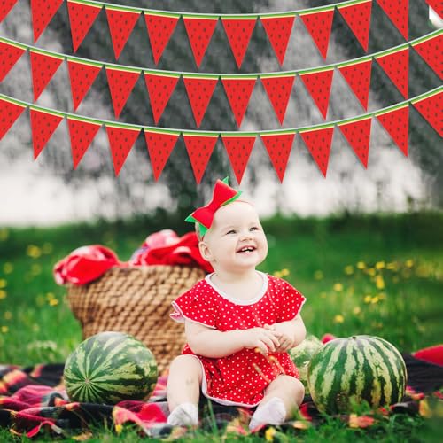 Image of Gersoniel 5 Pcs Watermelon Party Decorations Watermelon Pennant Banner | Watermelon Decor Summer Paper Triangle Flag for Hawaiian Frutti Themed First Birthday Baby Shower Party Classroom Decor