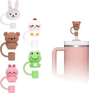 5-Pack Animal-Shaped Silicone Straw Covers for Stanley Tumblers, 30oz & 40oz Compatible, 10mm Straw Topper Caps, Cute & Non-Slip