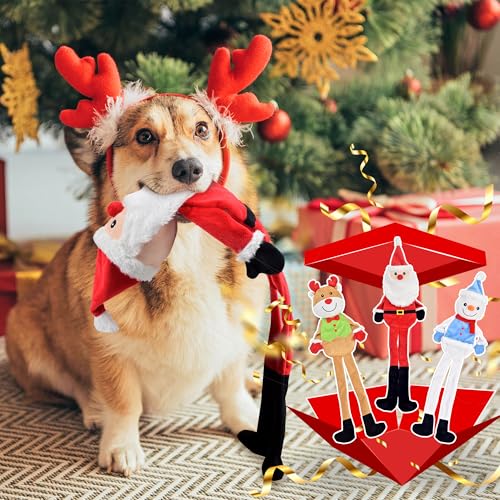 LECHONG 3-Pack Weihnachten Hundespielzeug, Hund Quietsche Spielzeug Plüsch Hund Kauspielzeug Bundle, interaktive Weihnachten Hundespielzeug für Welpen kleine mittlere große Hunde