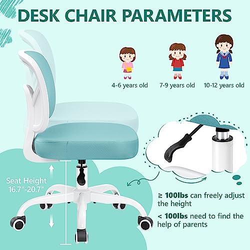 Image of Primy Kids Desk Chair, Pink Study Chair for Boys Girls with Height Adjustable, Swivel Mesh Task Student Chairs for 4-12, Growing Teen Office Chair for Home /School /Office (Teal)