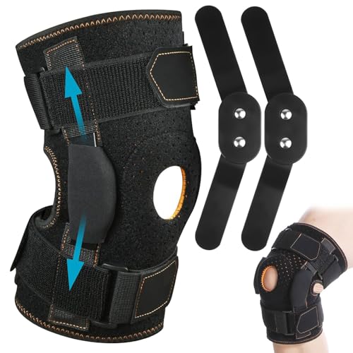 Hinged Knee Support Brace - Adjustable Open Patella with Parallel Straps & Dual Side Stabilizers Hinged Knee Support Brace for Joint Pain Relief Tendonitis Ligament Tendonitis Ligament Injury (L)
