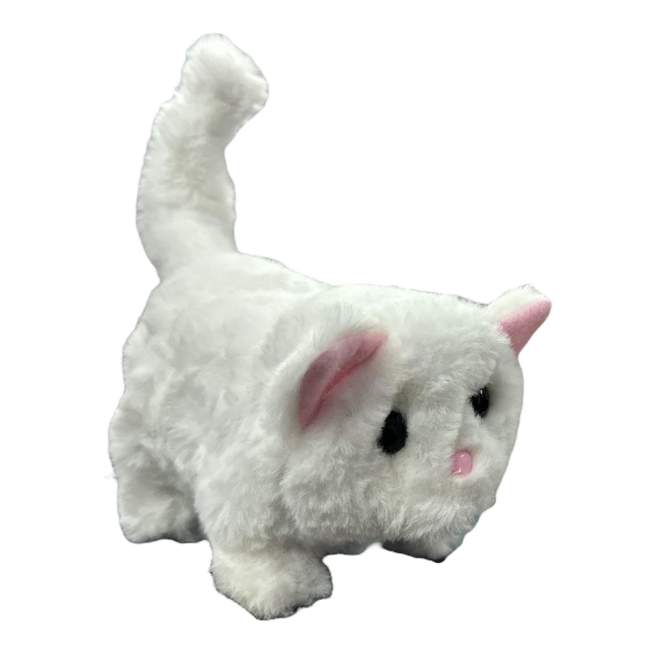 TD CREATIONS Electronic Cat Interactive Cuddly Plush Toy - Electric Walking, Barking, Head Shaking, Tail Wagging Animal Toy for Kids (White)