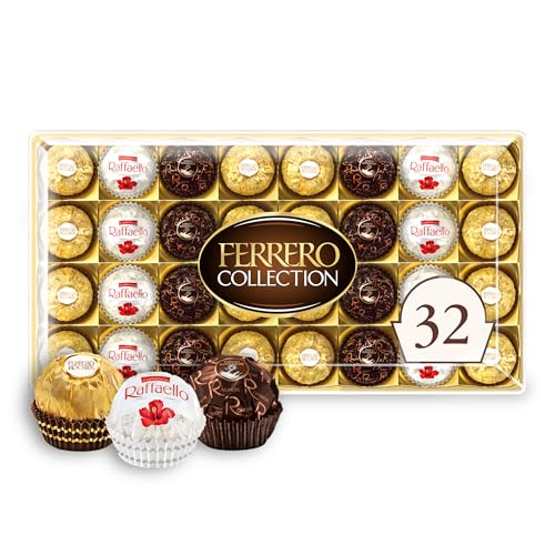Ferrero Collection Premium Chocolate Candy Assortment of Hazelnut, Dark Chocolate and Coconut, 32 Count Holiday Gift Box, 12.7 oz