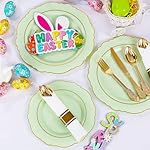 Liacere 350PCS Light Green Plates - Disposable Green and Gold Plastic Plates 50guest Baroque Dinnerware include 100Plates,50Pack Pre Rolled Napkins with Silverware 50Cups for Wedding ＆ Easter Day - Image 5
