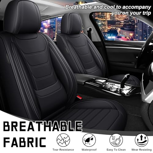 Image of Car Seat Cover Full Set for Toyota Camry Hybrid Seat Covers 2007-2024, Nappa Leather Waterproof Seat Covers For Cars, Airbag Compatible, Universal Automotive Seat Covers(Standard Front Row /Black)