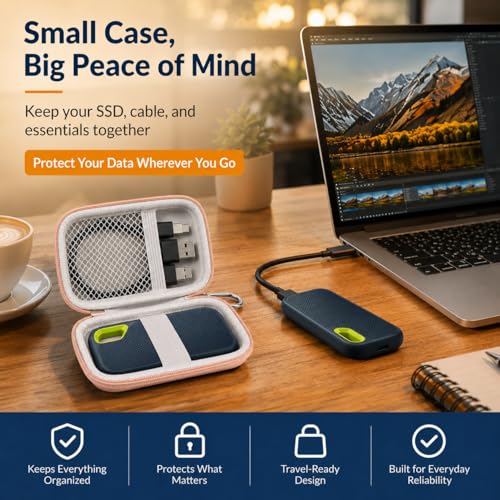 Image of GWCASE Hard Case for SanDisk Extreme Portable External Solid State Drive | Protective Storage Bag Fits for SanDisk 500GB / 1TB / 2TB / 4TB / 8TB SSD, Carring Travel Holder for USB Cables (Box Only) Pink