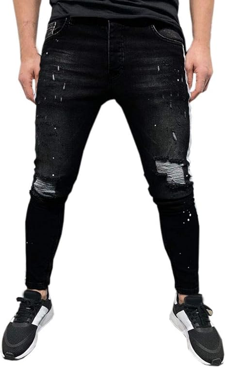 Dainzuy Pantalones para Hombre elastizados de Mezclilla Desgastados con  Corte Entallado Impresos Jeans Holgados Pantalones de lápiz, Negro, X-Large  : Amazon.com.mx: Ropa, Zapatos y Accesorios