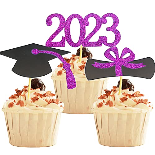 Yubobo 2023 Graduation Cupcake Toppers, 48 Pcs Food/Appetizer Picks For Graduation Party Mini Cake Decorations, Diploma, 2023, Grad Cap Set 48 Pieces (Purple) #TOP5
