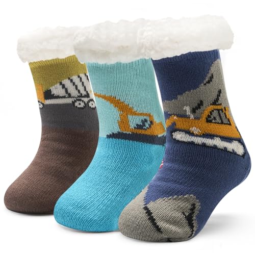 Moon Tree Girls Fuzzy Socks Winter Warm Socks for Kids Girls Thick Thermal Fleece Lined Fluffy Socks for Home 3 Pack