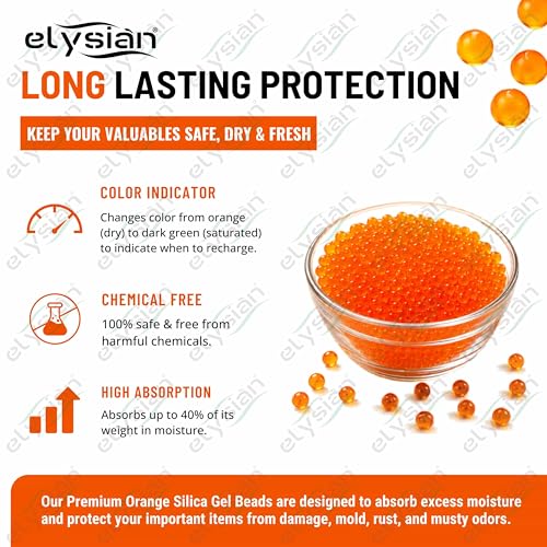 Image of Elysian 3kg Orange Silica Gel Beads - 2-4mm Indicating Desiccant - Reusable Moisture Control for Cabinets, Toolkits & Electronic Devices