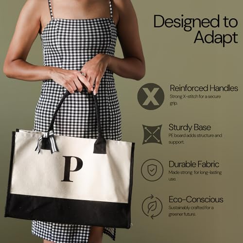 Image of Salt Earth Canvas Tote Bag for Women, Personalized Initial Monogram Tote, Beach Grocery Utility Tote for Travel & Work