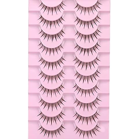 Manga Lashes Natural Look False Eyelashes Wispy Anime Spiky Fake Eyelashes with Clear Lash Band 3D Asian Short Light Faux Mink Eye Lashes Pack 10 Pairs ALICROWN Cover