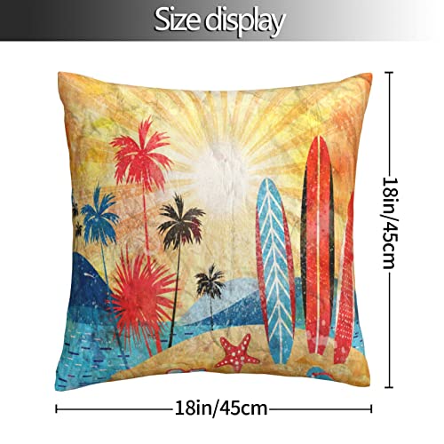 Varun Throw Pillow Covers Tropical Ocean Starfish Surfboard Palm Tree Vintage Design Square Pillowcase For Home Decor Sofa Car Bedroom Pillow Case 18X18Inch #TOP4