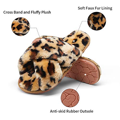 Vepose Women's 801 Cross Band Slippers, Soft Plush Furry Open Toe Fur Slides, Fuzzy Fluffy Slip on House Shoes Indoor Outdoor Slippers2