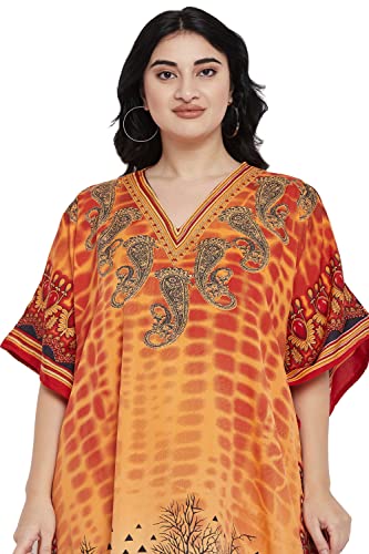 Image of Women Plus Size Kaftan Kimono Loose Maxi Summer Dresses for Women | 3 /4 Sleeve Casual Lounge Dress Boho, V Neck, Side Slit Hem, Beach Vacation Swimwear, Mumu Nightgown & Beach Cover Up
