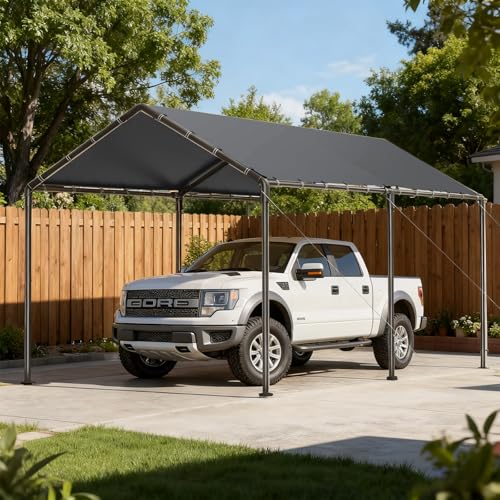 10x20 Heavy Duty Carport, Outdoor Carport Shelter with Reinforced Frame and Stakes, Waterproof Garage Car Port Tent (Gray)