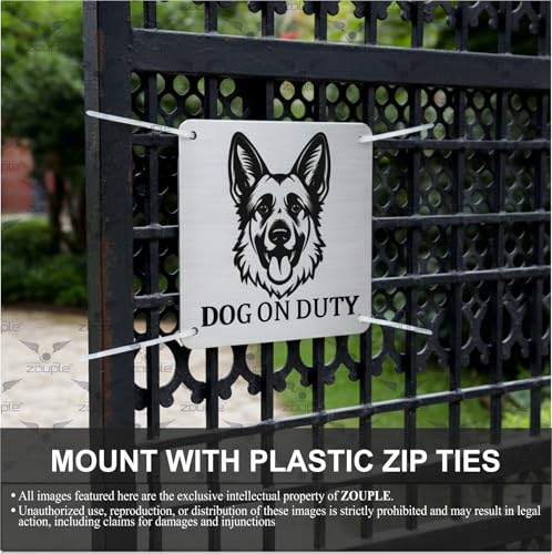 Image of Beware of Dog Sign, German Shepherd, 6x6 Inch, Durable Steel, Dual Mount
