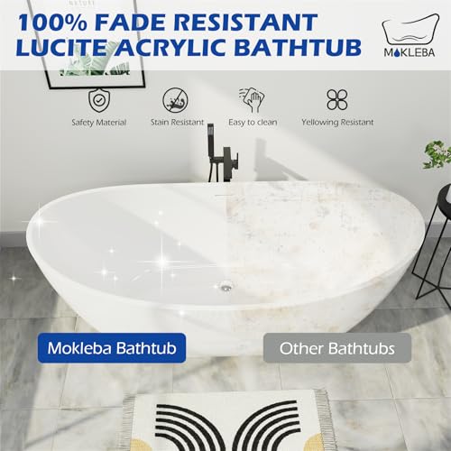 Image of 67 inch Lucite Acrylic Freestanding Bathtub, Double Slipper Shape Contemporary Soaking Tub with Toe-tap Chrome Drain, Slotted Overflow, cUPC Certified, Glossy White