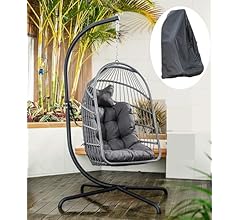 Mojia Patio Wicker Hanging Egg Swing Chair with Stand, Hammock Egg Chairs Foldable UV Resistant Cushions 440lbs Capaticy (D…